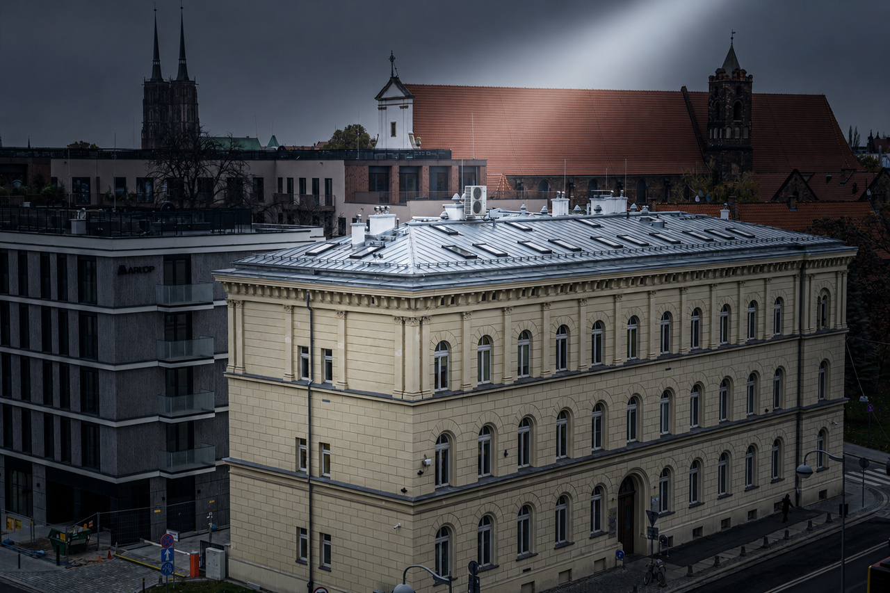 Widok na gdańską zabudowę z lotu ptaka